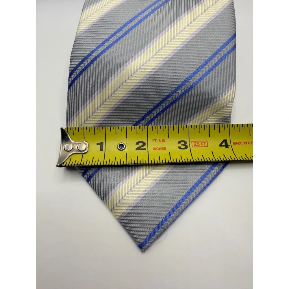 Gucci Mens Silk Tie Grey Blue Cream Diagonal Stripe Hand Made Italy 3.75 Inch